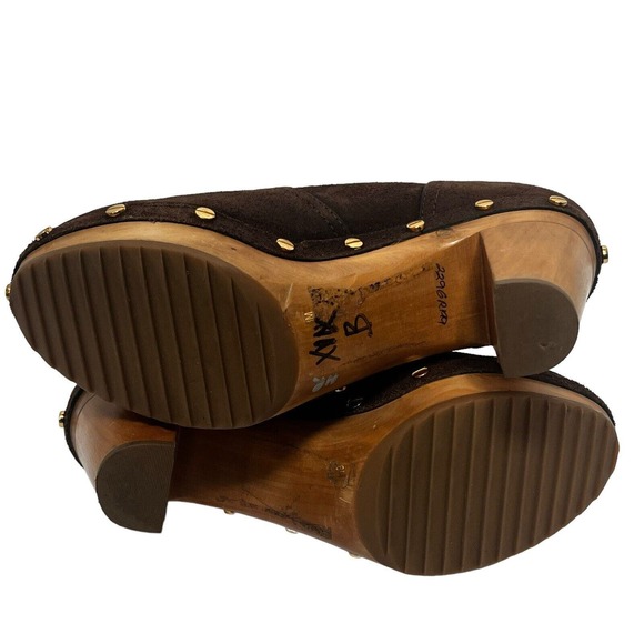 Tory Burch Ginevra Brown Suede Heeled Studded Ankle Boots Size 8M Clog - Picture 12 of 13